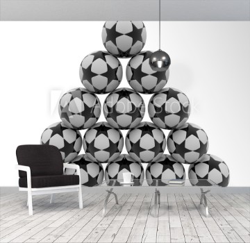 Picture of Pyramid of soccer balls with black stars